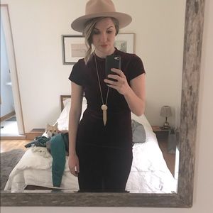 Burgundy crushed velvet midi dress